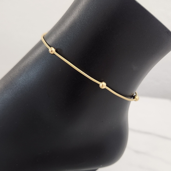 Jewelry - Gold Plated Anklet • Snake Chain with Round Beads • Adjustable Dainty Anklet